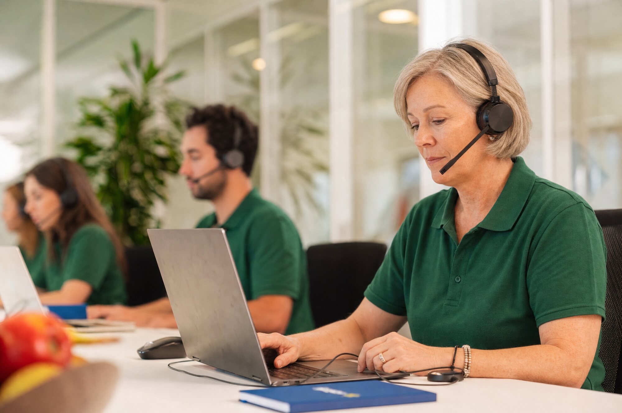 Adviseur van Help Mij Besparen aan de telefoon